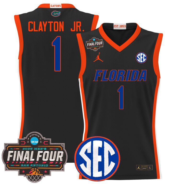 Men Florida Gators #1 Clayton Jr black 2025 Final Four Patch NCAA Jersey